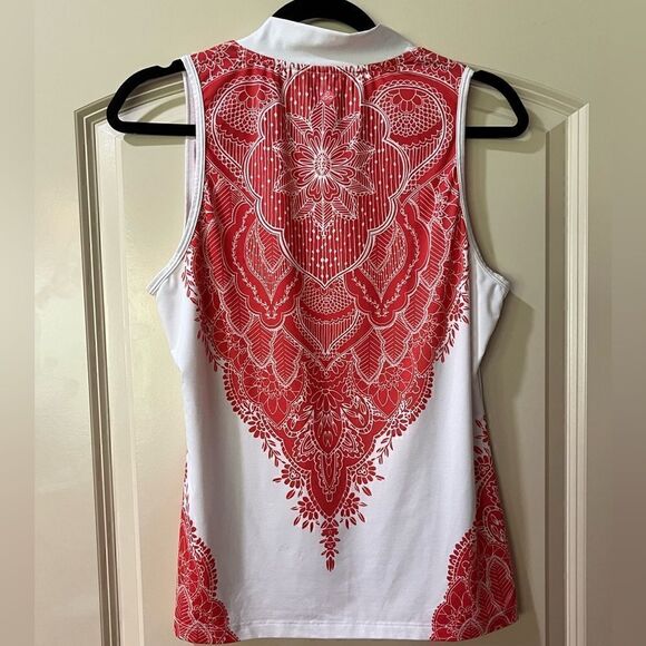 PRANA Sleeveless Abstract Prints Scoop Neck Top Red White Women’s Size Medium - Picture 2 of 6